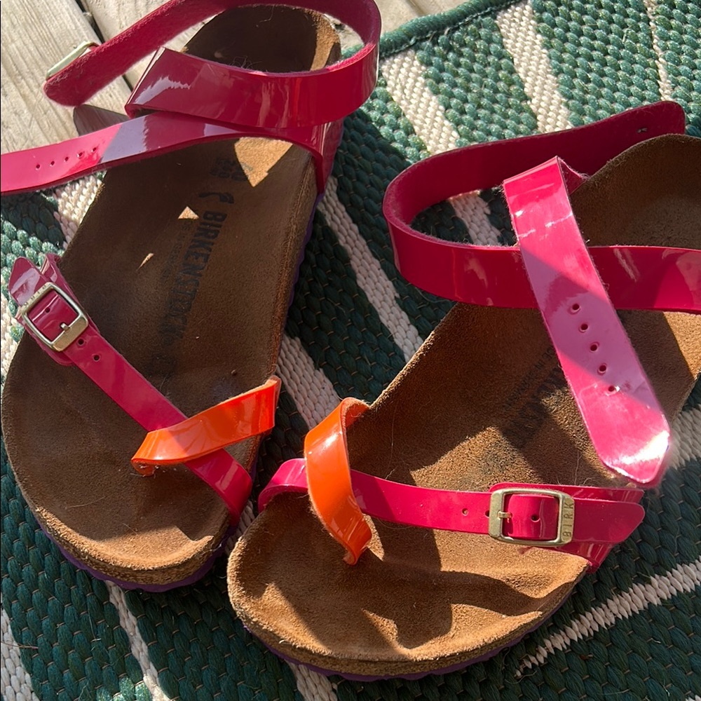 Birkenstock Pink and Orange Sandals with Adjustable Straps